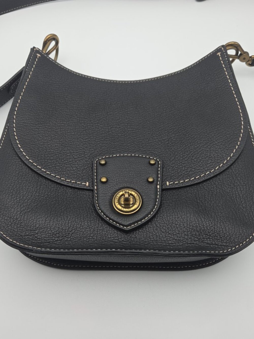 Ralph Lauren Pebble Black Leather Shoulder Bag with Dust Cover